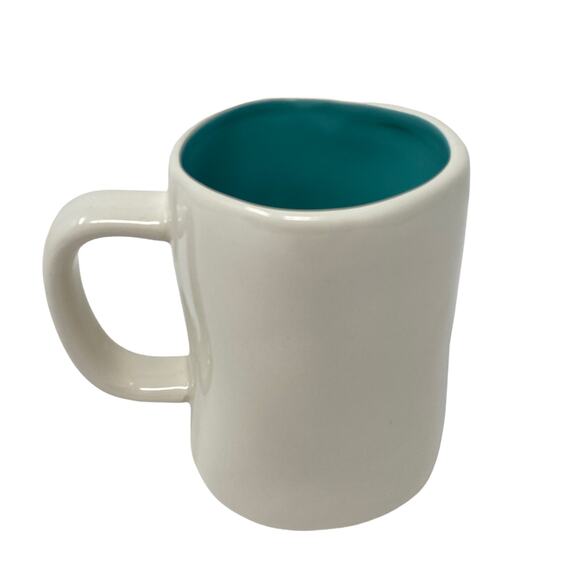 Rae Dunn JET SET Typewriter Lettering White Teal Kitchen Farmhouse Ceramic Mug - Picture 4 of 7